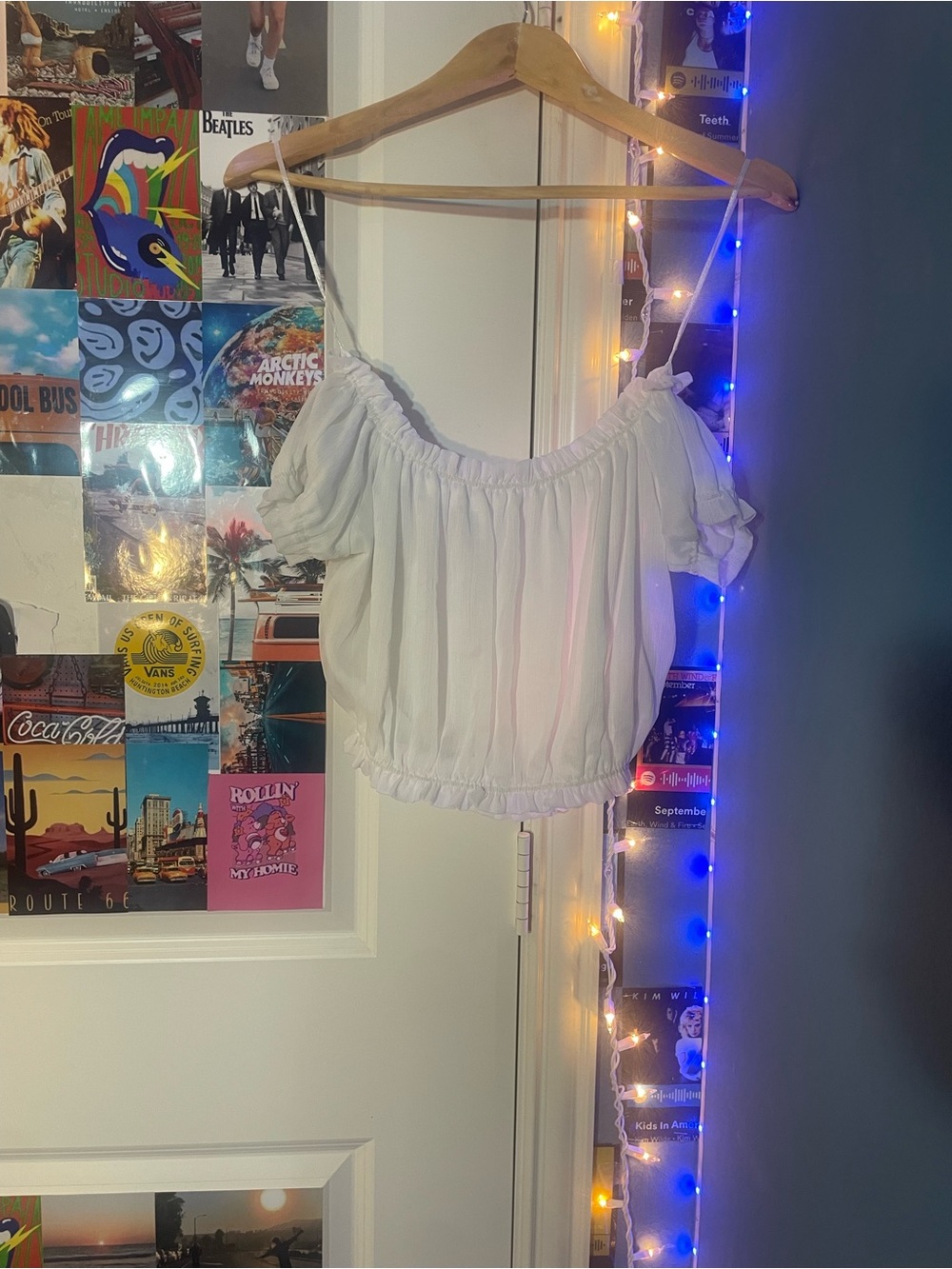WYLDR White Off-Shoulder Smocked Crop Top